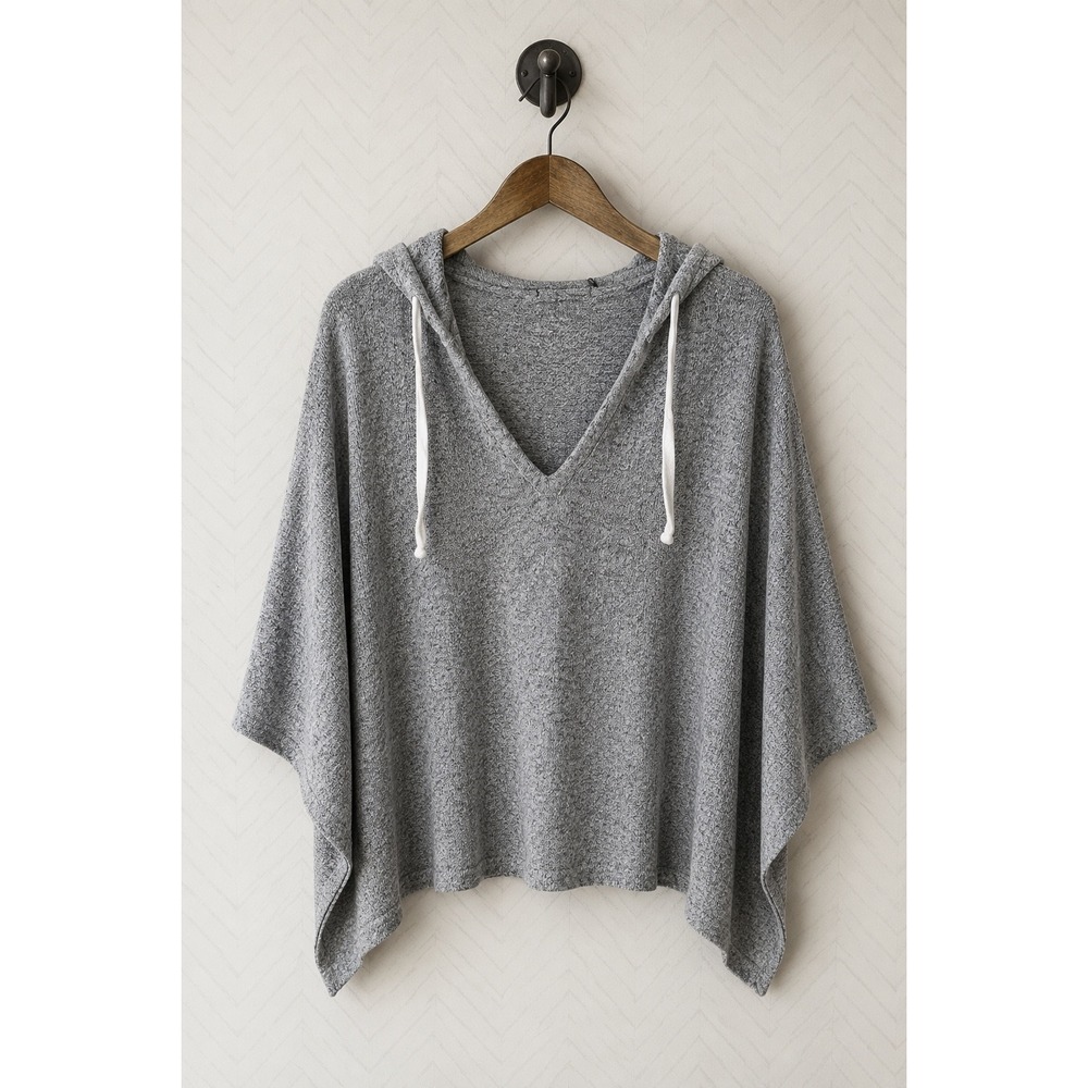 Unbranded Grey Knit Poncho Hoodie V-Neck Oversized Pullover One Size